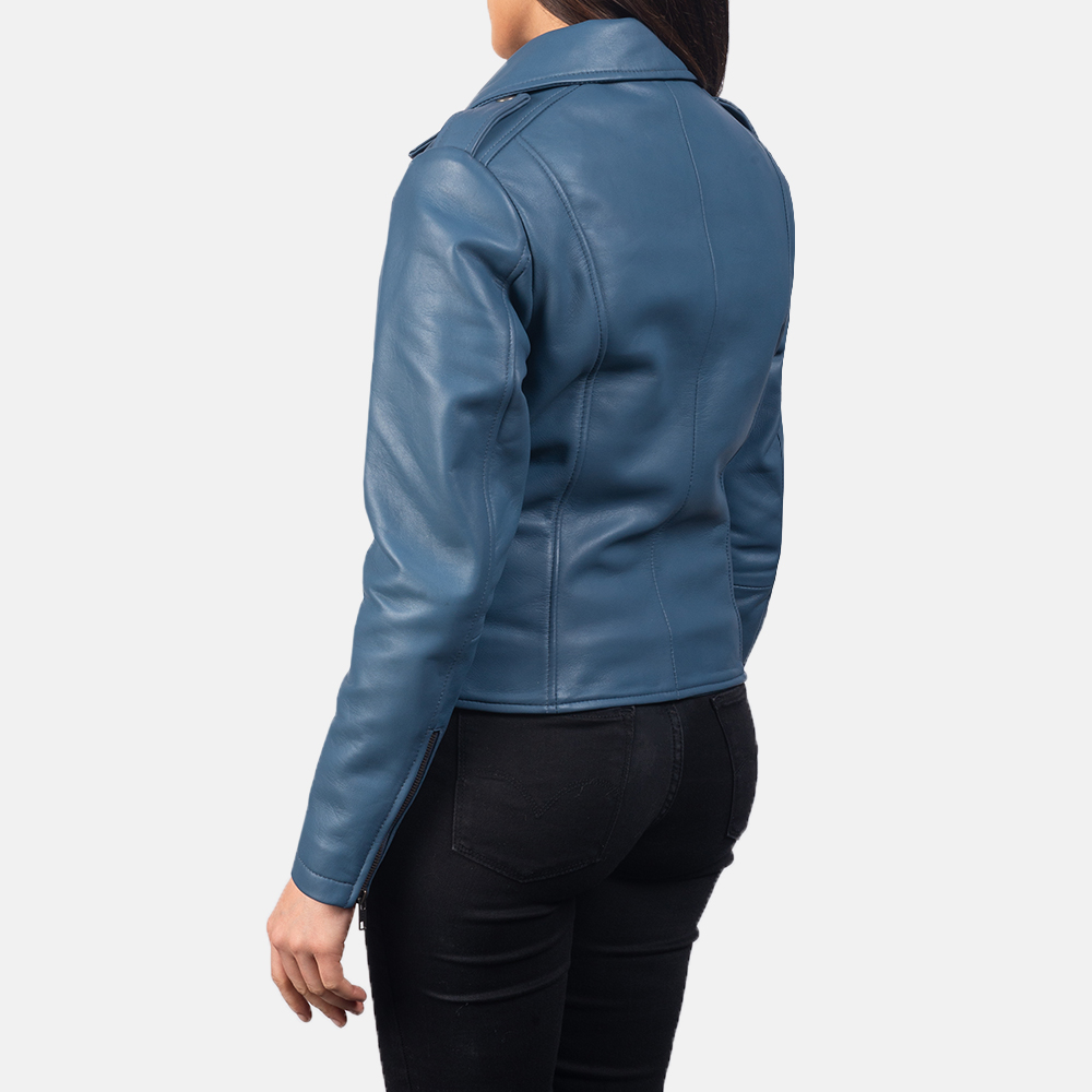 Women's Flashback Blue Leather Biker Jacket